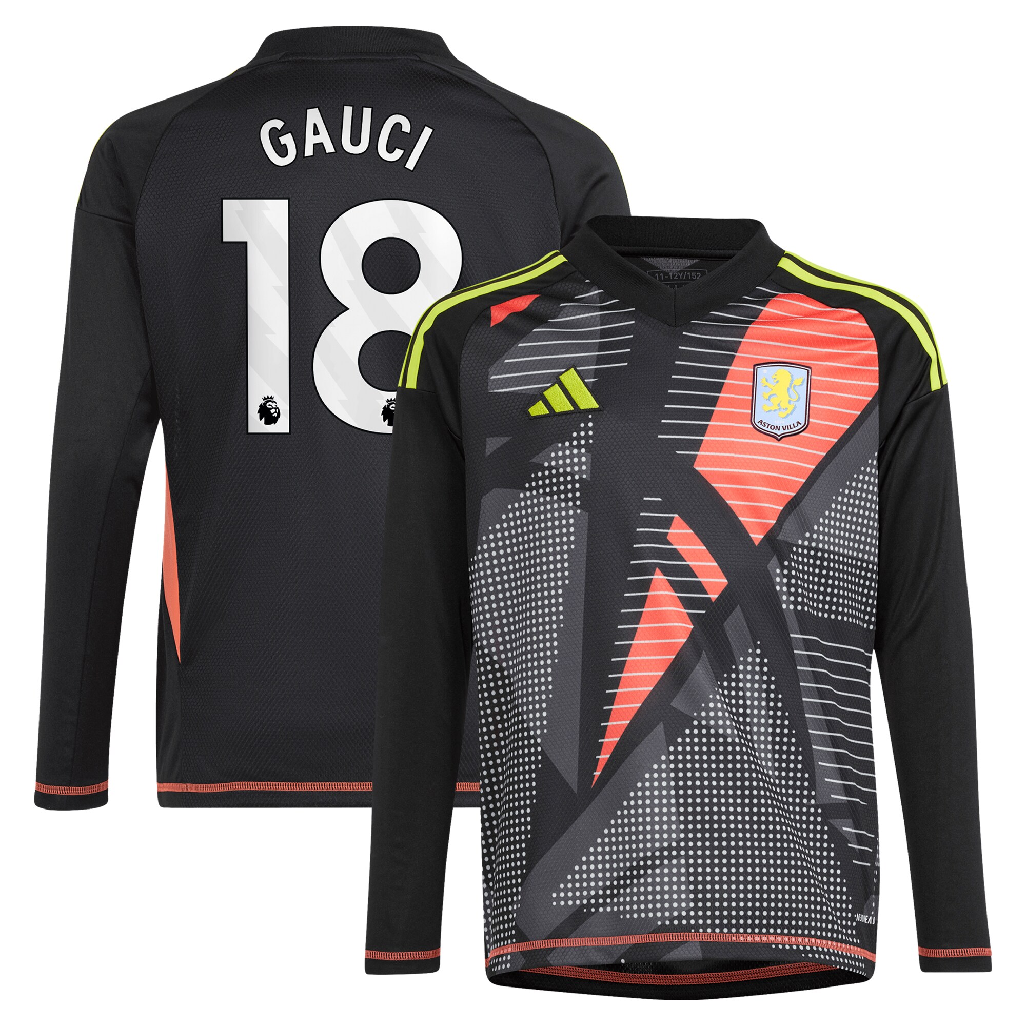 aston villa adidas goalkeeper shirt 2024-25 – long sleeve – kids with gauci 18 printing – 202029323 Collection | Official Aston Villa Jerseys for Fans