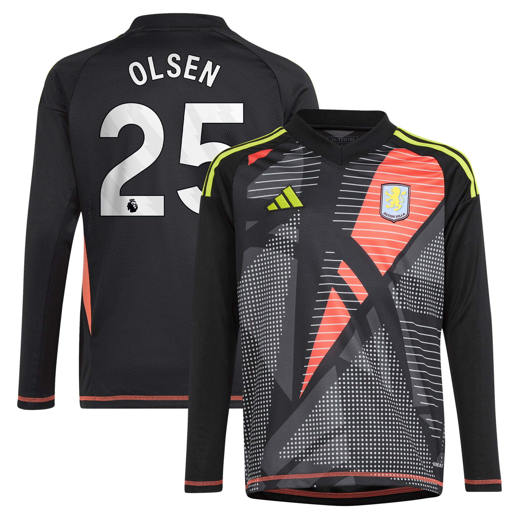 aston villa adidas goalkeeper shirt 2024-25 – long sleeve – kids with olsen 25 printing – 202029322 Collection | Official Aston Villa Jerseys for Fans