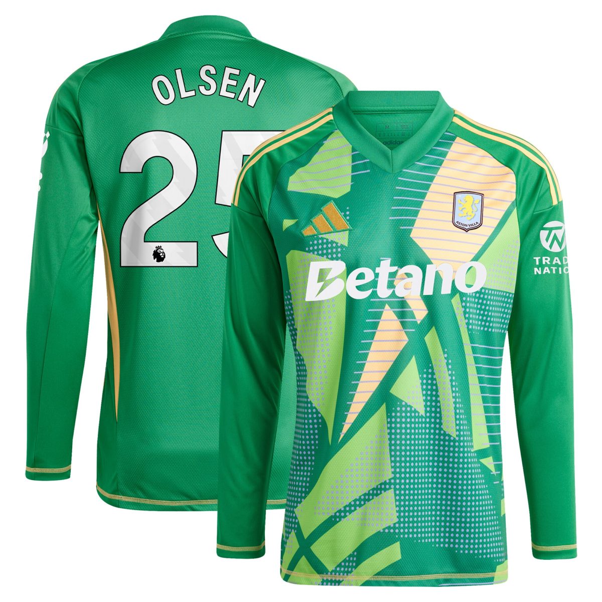 aston villa adidas goalkeeper shirt 2024-25 – long sleeve with olsen 25 printing Collection | Official Aston Villa Jerseys for Fans