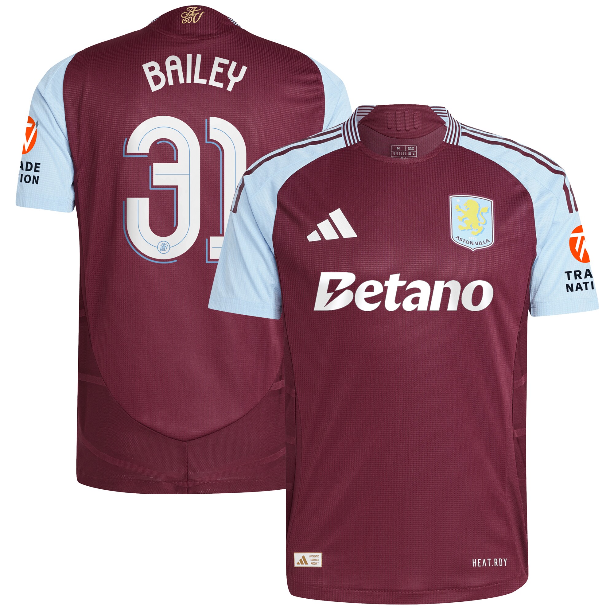 aston villa adidas home authentic shirt 2024-25 with bailey 31 cup printing Collection | Official Aston Villa Jerseys for Fans