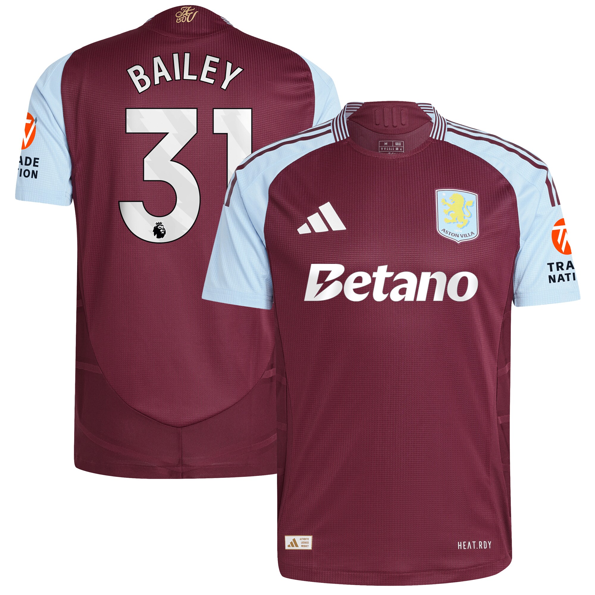 aston villa adidas home authentic shirt 2024-25 with bailey 31 printing Collection | Official Aston Villa Jerseys for Fans