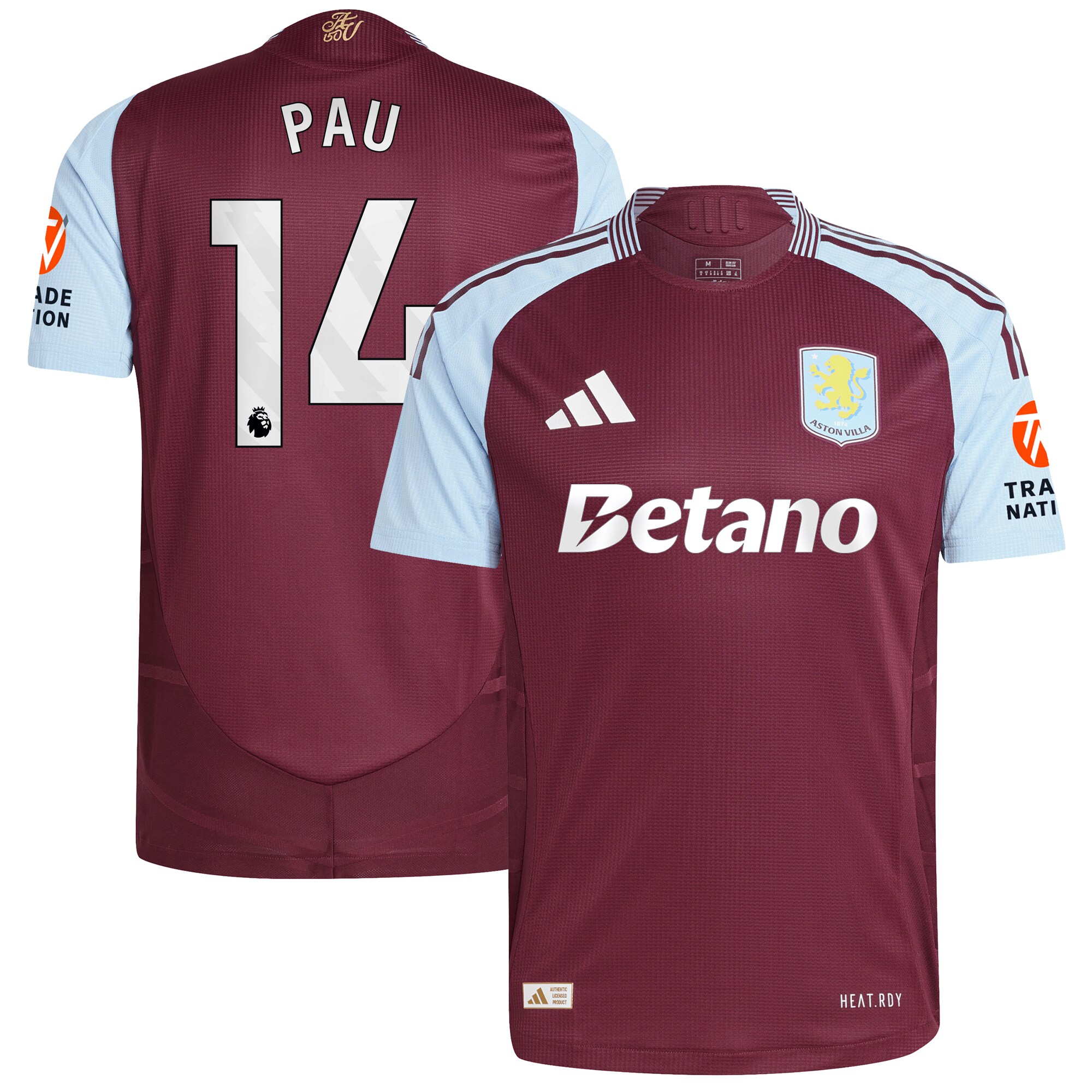 aston villa adidas home authentic shirt 2024-25 with pau 14 printing Collection | Official Aston Villa Jerseys for Fans