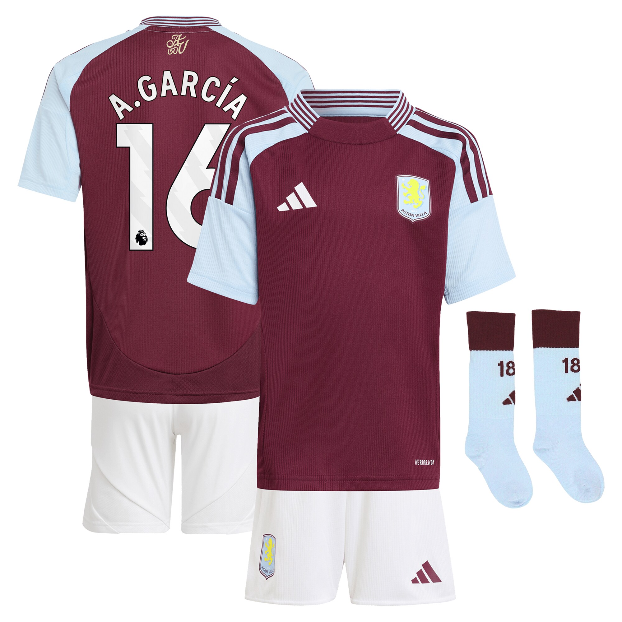 aston villa adidas home mini kit 2024-25 with a.garcía 16 printing Collection | Official Aston Villa Jerseys for Fans