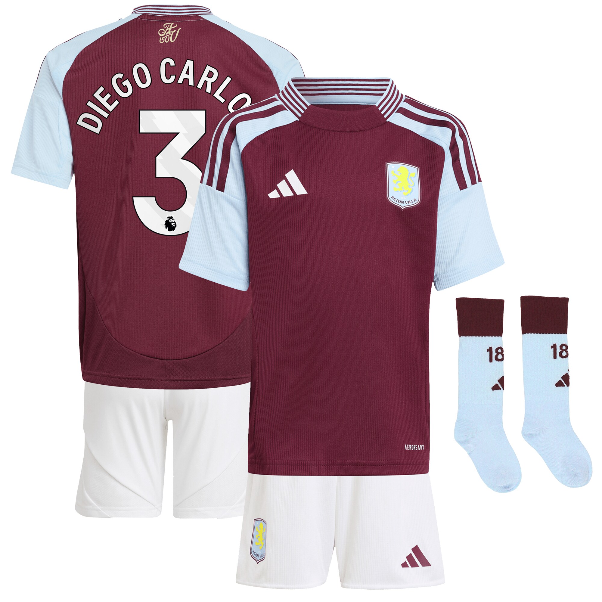 aston villa adidas home mini kit 2024-25 with diego carlos 3 printing Collection | Official Aston Villa Jerseys for Fans