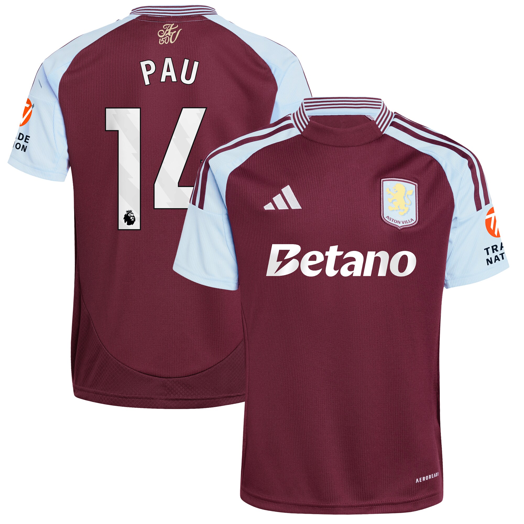 aston villa adidas home shirt 2024-25 with pau 14 printing Collection | Official Aston Villa Jerseys for Fans