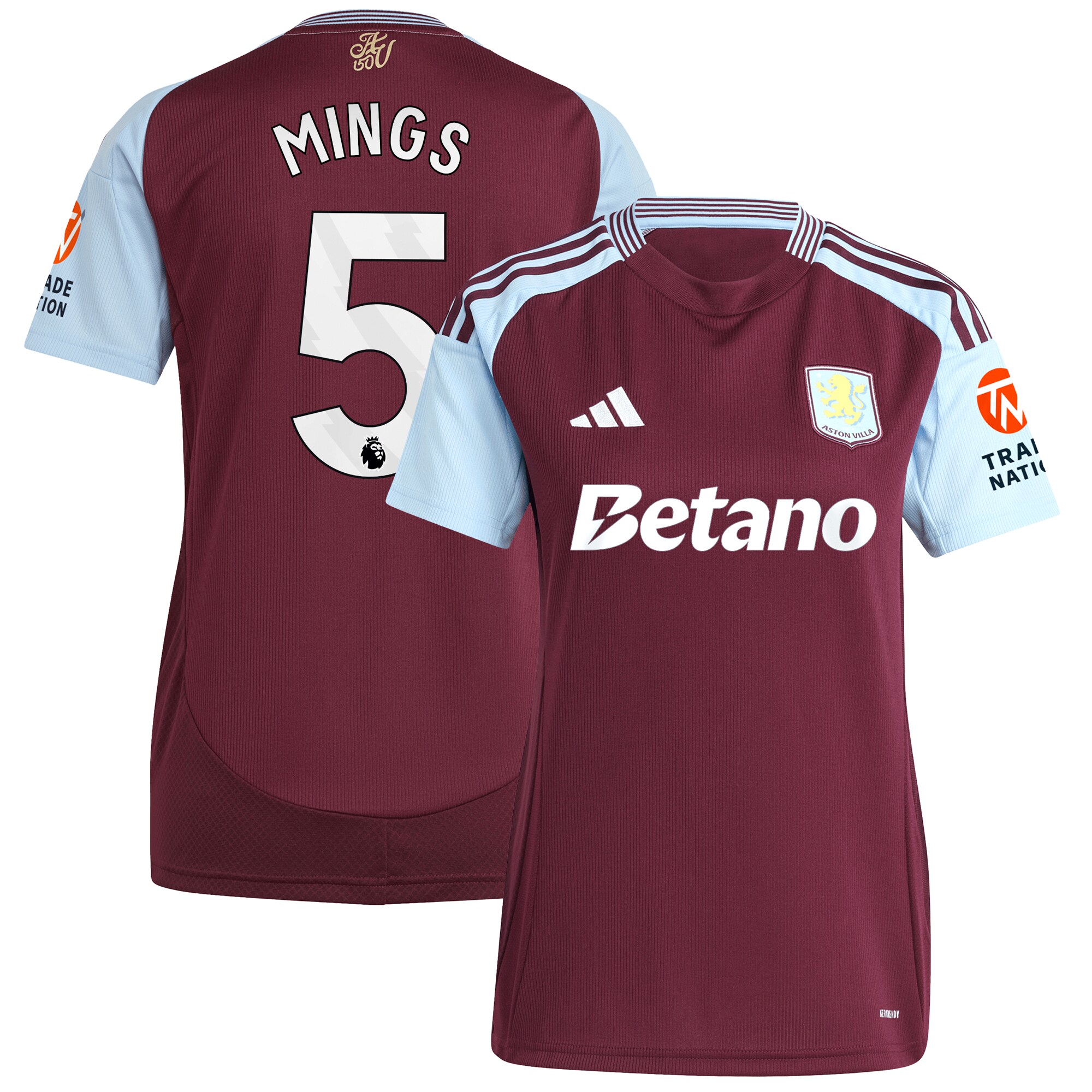 aston villa adidas home shirt 2024-25 – womens with mings 5 printing Collection | Official Aston Villa Jerseys for Fans