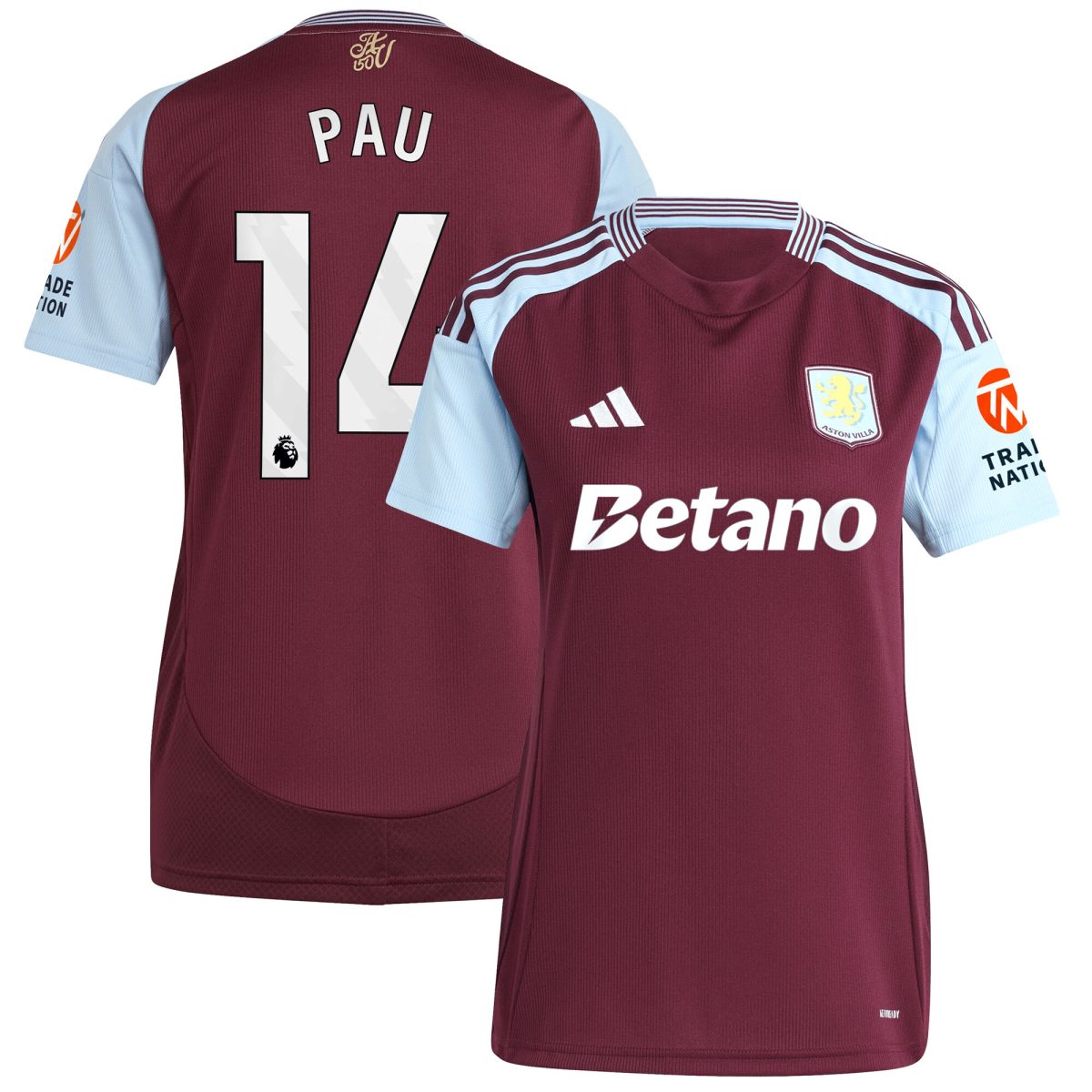 aston villa adidas home shirt 2024-25 – womens with pau 14 printing Collection | Official Aston Villa Jerseys for Fans