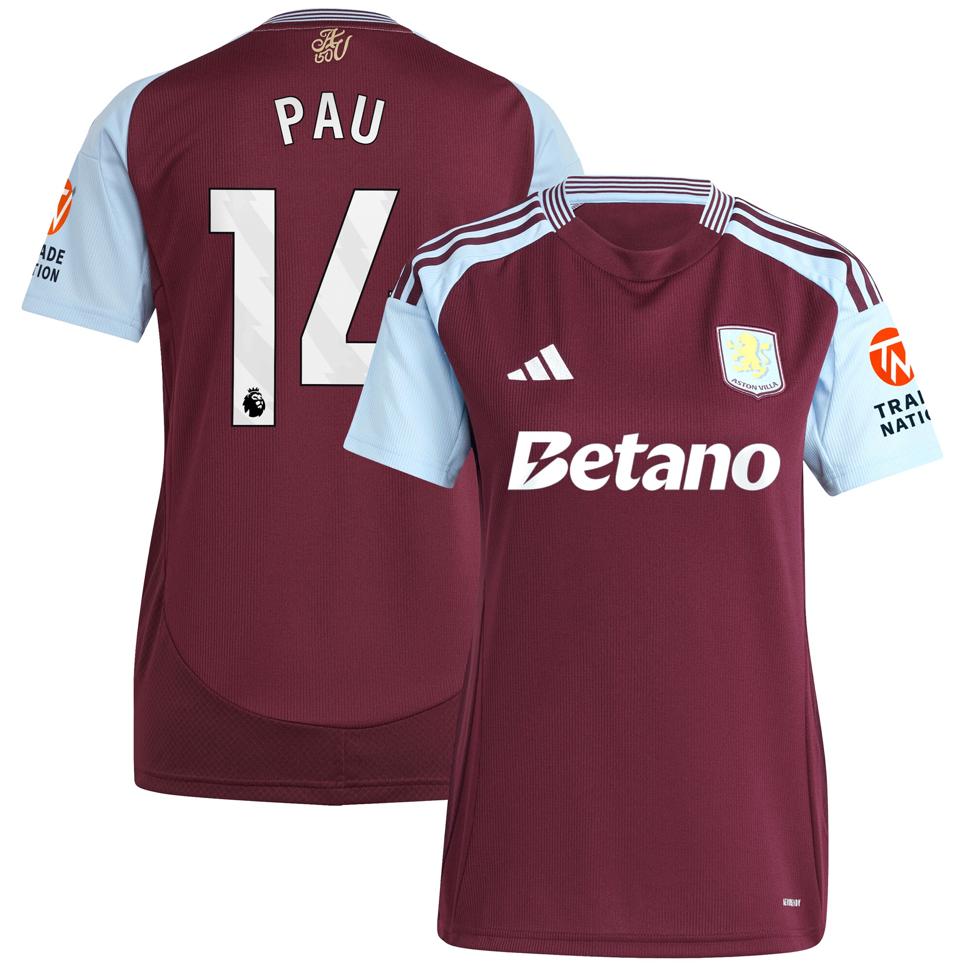 aston villa adidas home shirt 2024-25 – womens with pau 14 printing Collection | Official Aston Villa Jerseys for Fans