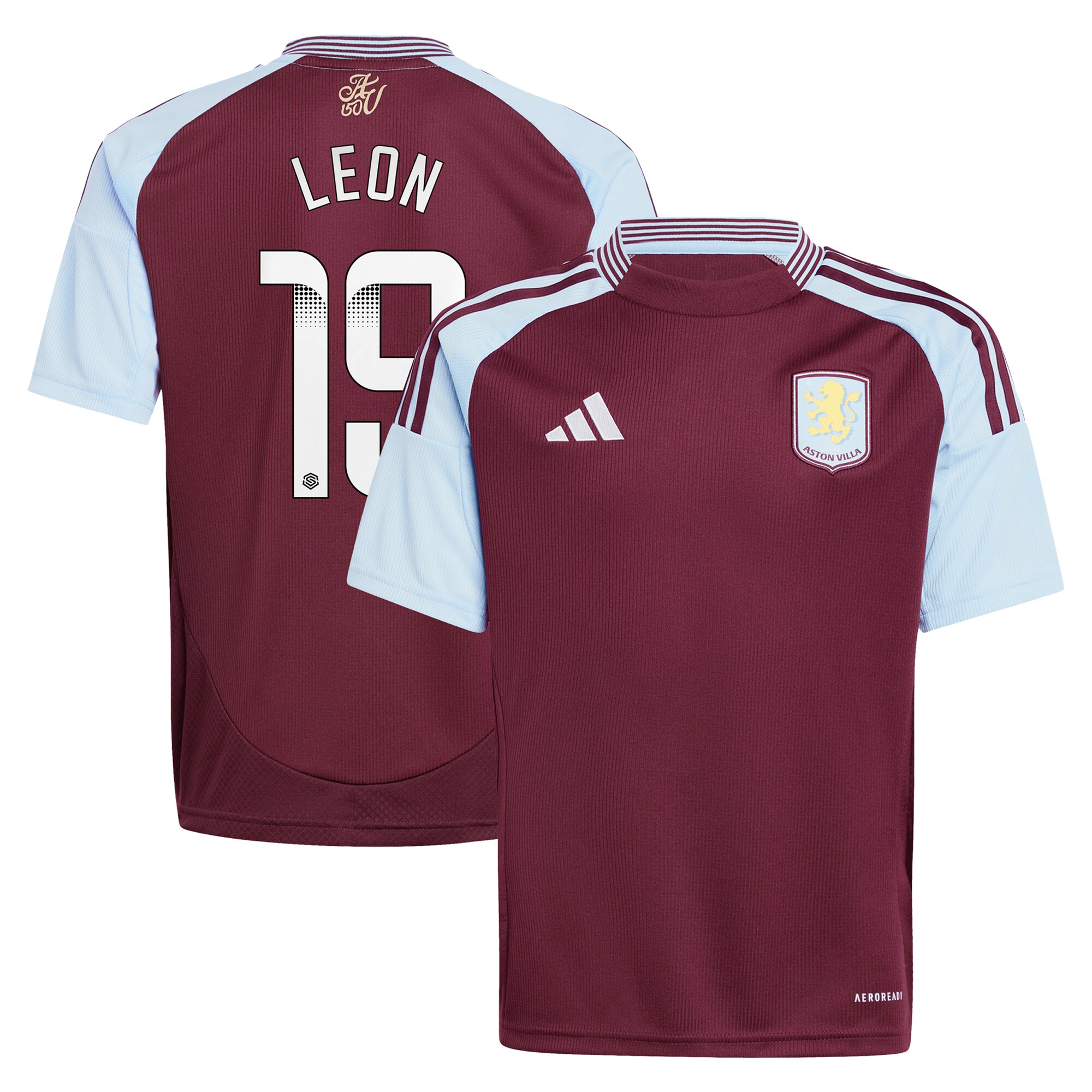 aston villa wsl adidas home shirt 2024-25 – kids with leon 19 printing Collection | Official Aston Villa Jerseys for Fans
